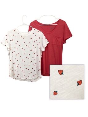 Old Navy/Loft | NWOT Strawberry Crewneck & Coral Scoop Neck Short Sleeve Tee